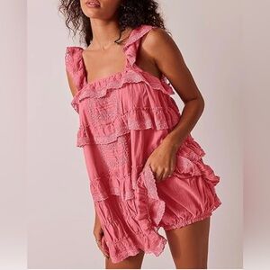 Free People Pink Ruffled romper with bloomers